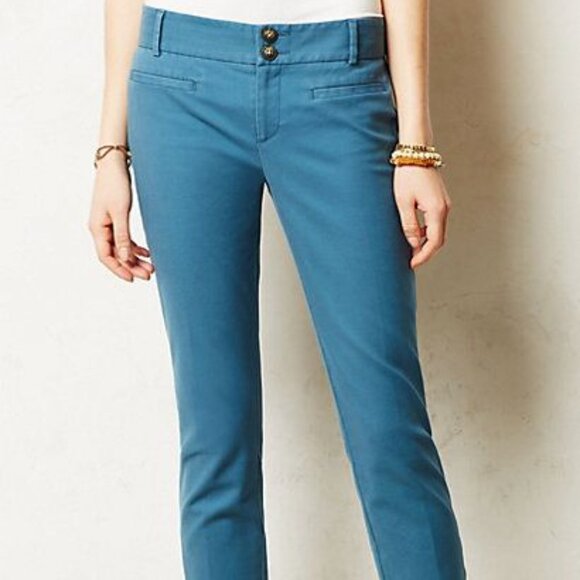 ANTHROPOLOGIE Charlie Trousers Ankle Mid-Rise Teal Pants With Leg Zippers - Picture 2 of 10